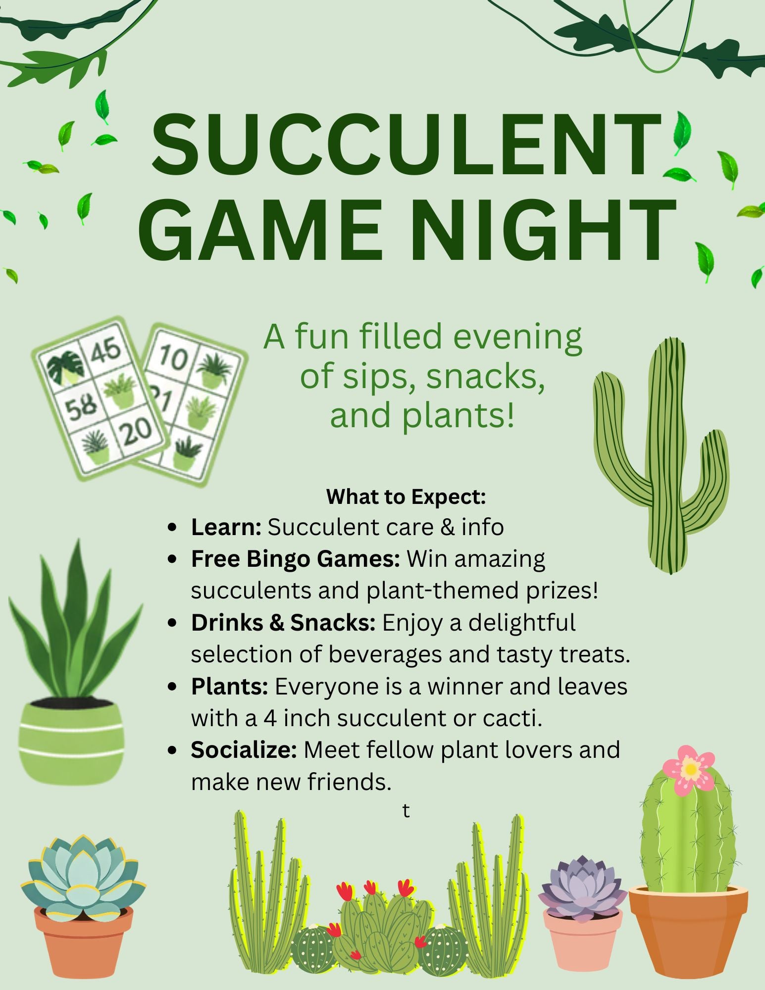 Succulent Game Night Saturday August 1st 6-8pm